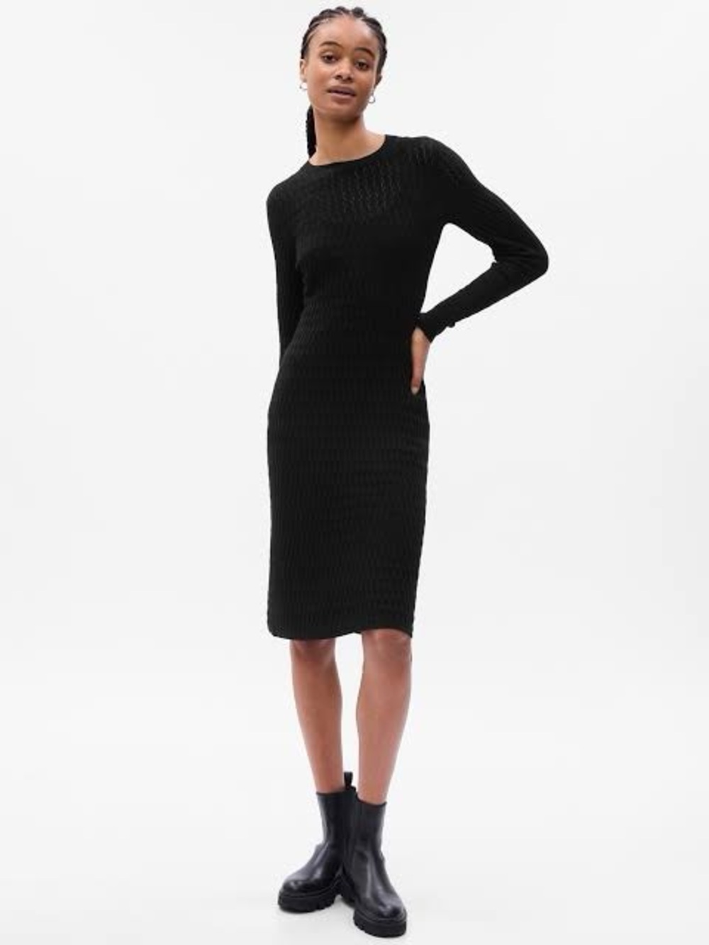 GAP Black Long-Sleeve Ribbed Knit Dress
